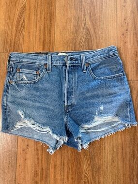 Levi's Blue Distressed High-Rise Denim Shorts